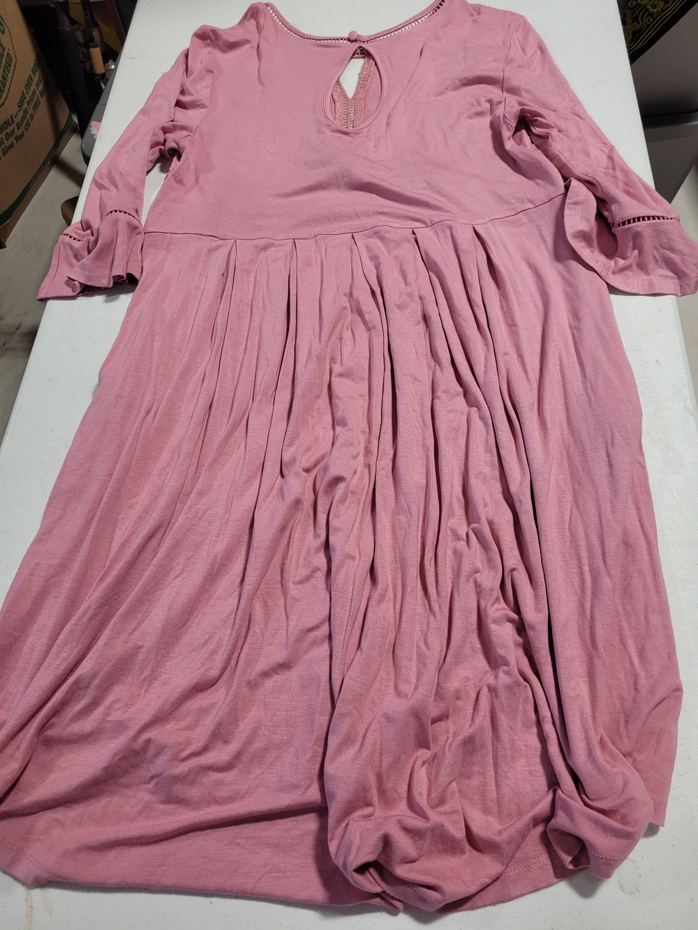 Dusty Rose Crochet Yoke Swing Dress - Picture 3 of 4